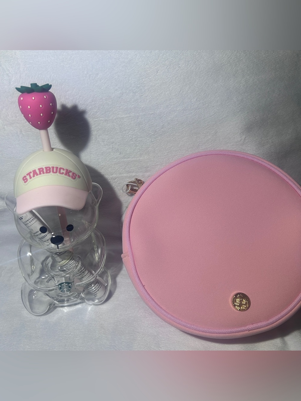 Starbucks Pink Barista Bear Glass Cold Cup and Pink Vibes Belt Bag Authentic